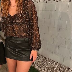 Zara Black and Brown Leopard Print Sheer Top